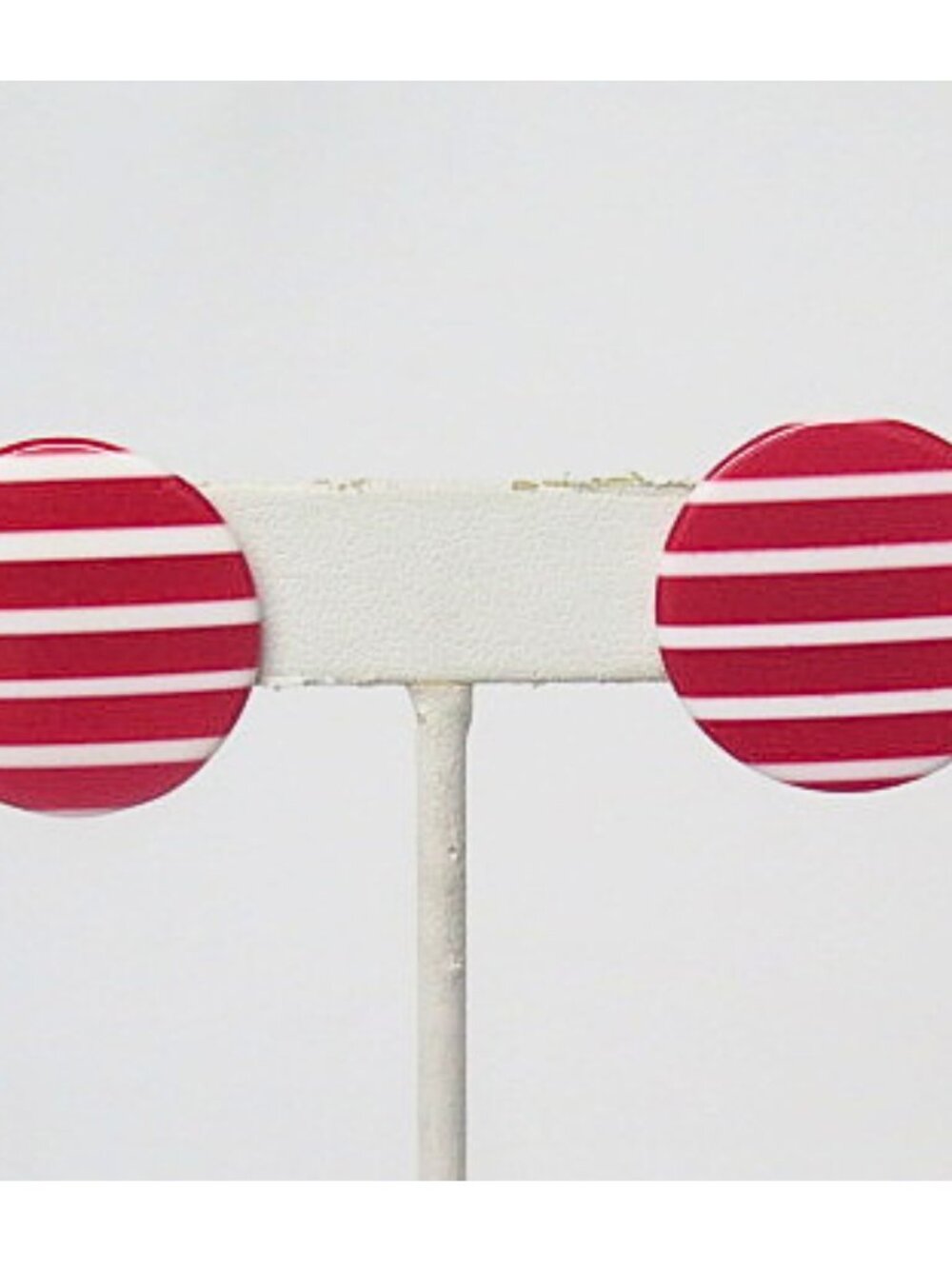 Vintage Red White Striped Round Button Stud Earrings Retro Estate Jewelry